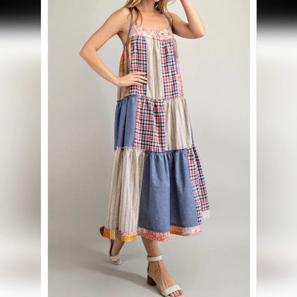 New! Easel Boho Patchwork Printed Maxi Dress - Picture 7 of 8